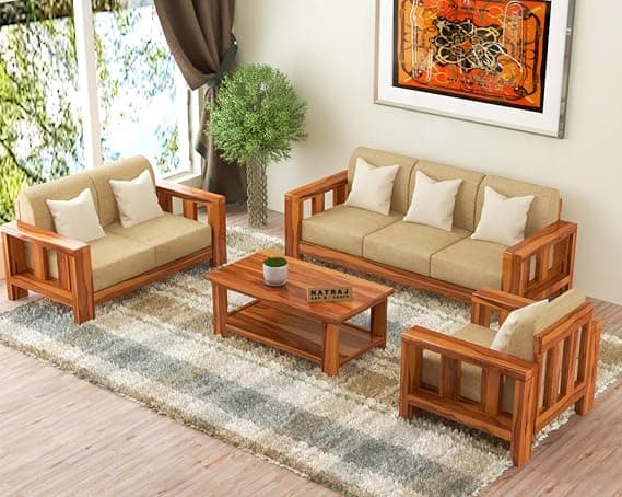 NATRAJ ART & CRAFT Sheesham Wood 6 Seater Sofa Set for Living Room | Solid Wood Furniture for Home & Office | Lounge Sofa (Honey)