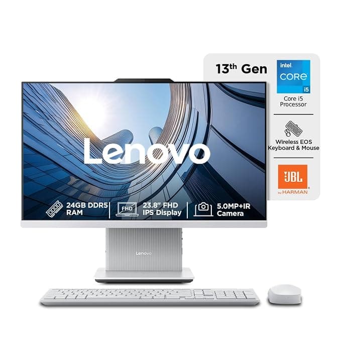 Lenovo IdeaCentre AIO Intel Core i5-13420H 24" FHD (24GB RAM/512GB SSD/Win11/Microsoft 365 Basic + Office Home 2024/3Wx2 Harman/Wireless EOS Keyboard & Mouse,Grey) All-in-One Desktop