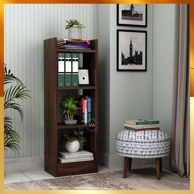 Wooden Street Fleming Book Shelf | Engineered Wood Open Rack for Living Room, Office, Bedroom, 1 Year Warranty (Walnut Finish) | 13 L x 9 W x 38 H Inches