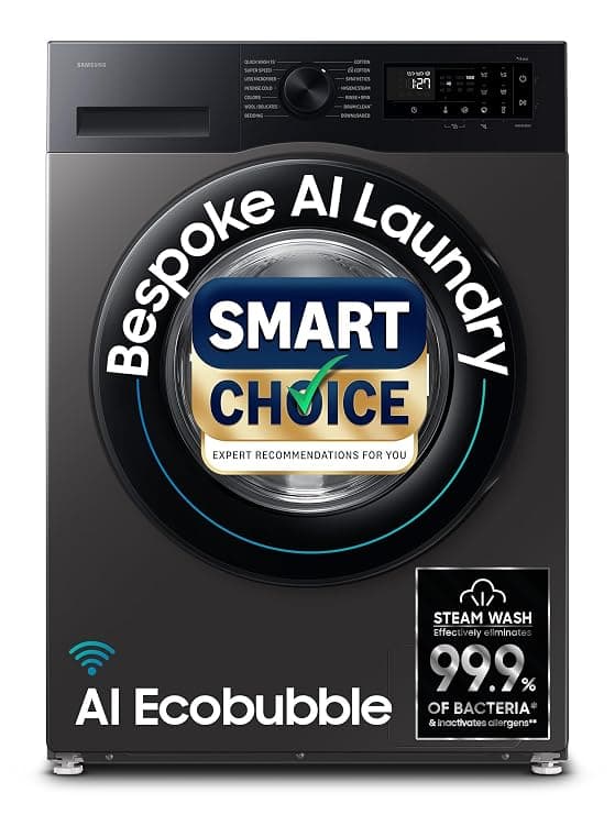 Samsung Smart Choice 12 kg, 5star, AI Ecobubble, Super Speed, Wi-Fi, Hygiene Steam with Inbuilt Heater, Digital Inverter, Fully-Automatic Front Load Washing Machine (WW12DG5B24AXTL, Inox)