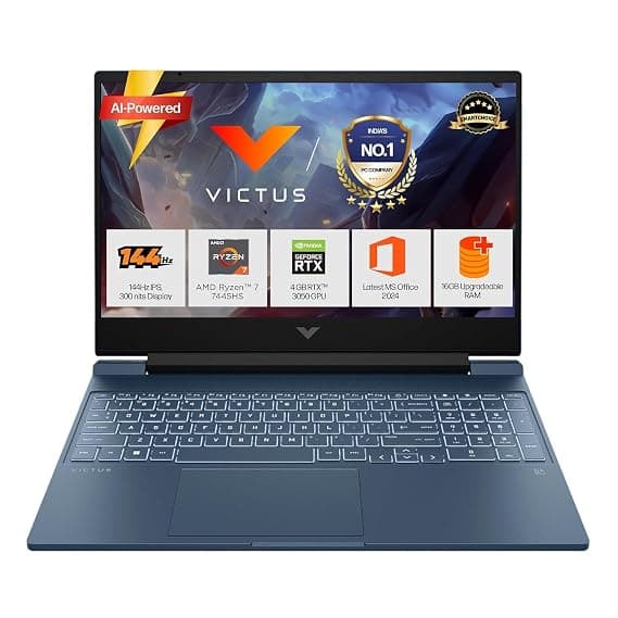 HP Smartchoice Victus, AMD Ryzen 7 7445HS, 6GB RTX 3050, 16GB DDR5(Upgradeable) 512GB SSD, 144Hz, 300 nits, 15.6''/39.6cm, Win 11, Office 24, Blue, 2.29kg, fb3134/20ax, Xbox Gamepass*, Gaming Laptop