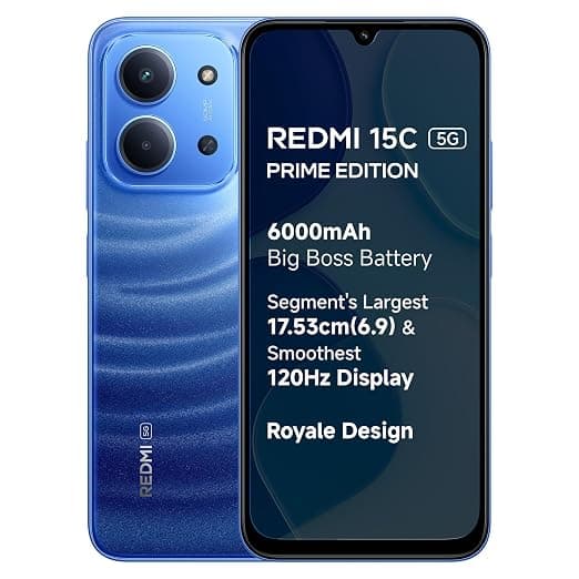 Redmi 15C 5G Prime Edition (Moonlight Blue, 6GB + 128GB) | Massive 6000mAh Battery | Segment's Largest Display 17.53cm Up to 120Hz | MediaTek Dimensity 6300 | 33W Fast Charging | 50MP AI Dual Camera
