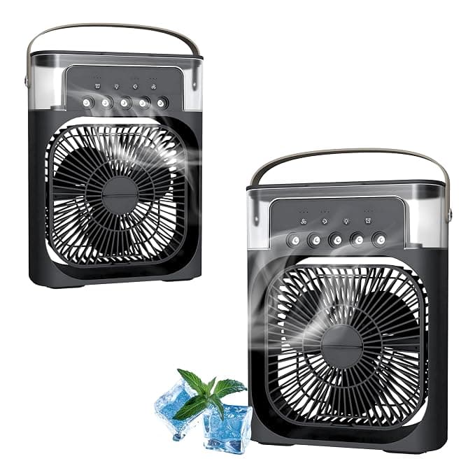 Drumstone USB Portable Air Cooler: 3-in-1 Fan with Adjustable Speeds, Mist Modes, 7-Color Nightlight, Timer, and Energy Efficiency. I for Homes, Offices, and Travel_Multicolor
