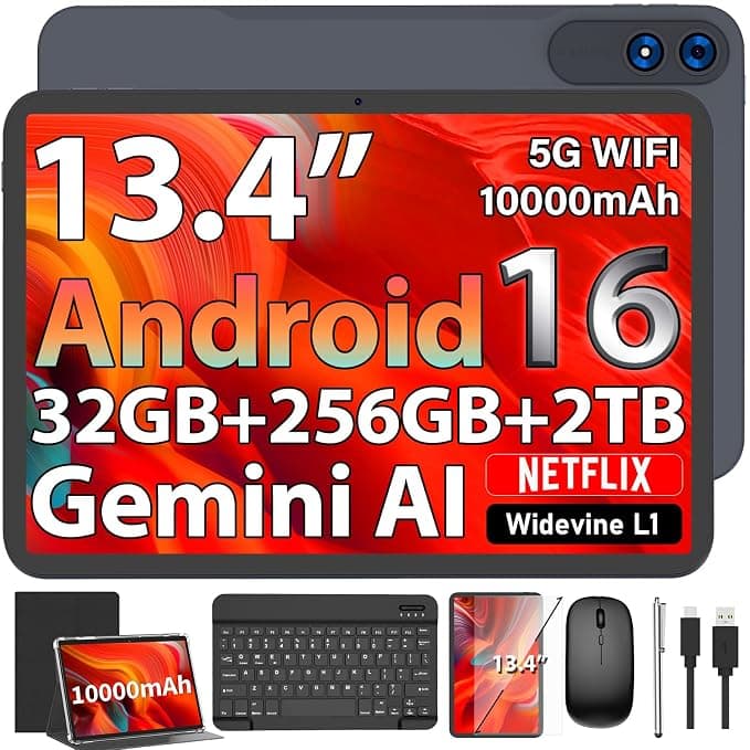 QDDQ 2025 Android 15 Tablet with Keyboard, 24GB + 128GB + 2TB Expansion, 10.1" Octa-Core 2-in-1 Tablets with 5G/2.4G WiFi, 8000mAh, BT5.0, GMS Certified, with Mouse, Case, Pencil