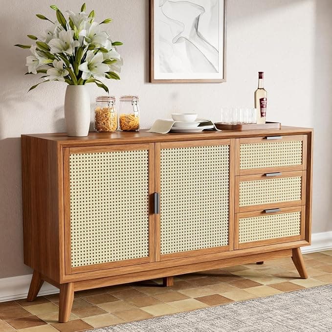Streem Furniture Solid Wooden Sideboard Cabinet for Living Room, Drawing Room, Office & Lounge, Storage Type: 2 Doors & 3 Drawers (Natural)
