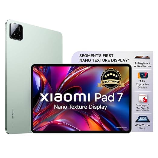 XIAOMI Pad 7 Nano Texture Display [Smartchoice] | Snapdragon 7+ Gen 3| 3.2K Display (28.3Cm /11.1") Tablet| Wi-Fi,12GB, 256GB| Anti-Reflective| Anti-Glare| Hyperos 2| Dolby Vision Atmos |Sage Green