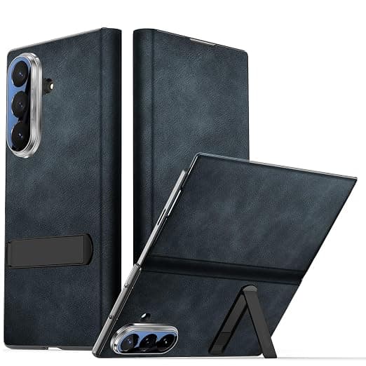 Midkart Leather Flip Cover Compatible with Samsung Galaxy Z Fold 7 with Kickstand Hinge Protection Magnetic Closing Scratch-Resistant Ultra-Thin No-Case Feeling Protective Case, Blue