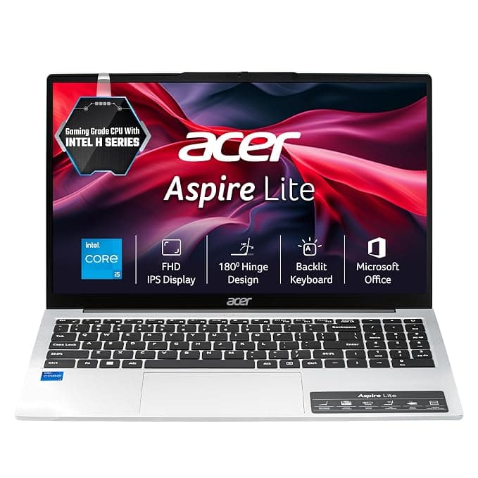 Acer Aspire Lite, Intel Core i5-12450H,12th Gen,16GB/512GB SSD, FHD IPS, 15.6"/39.62cm, Win11 H, Office 2024 + M365, Pure Silver, 1.7KG, AL15-52H, Backlit KB, Thin & Light Laptop