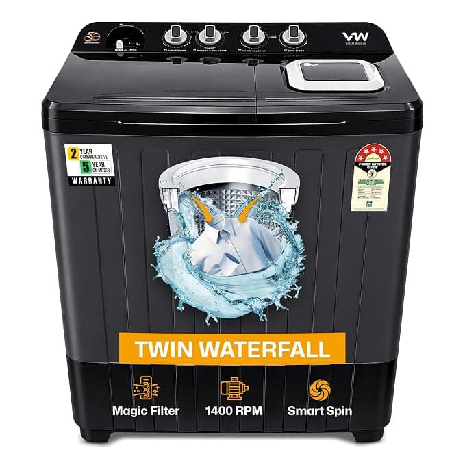 VW 10.5 kg 5 Star Semi Automatic Top Load Washing Machine, Wings Pulsator Technology, HydroMax0010P, Black