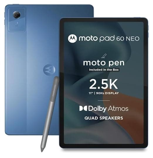 Motorola Moto Pad 60 Neo Tablet, Pantone Malibu Blue, 11 Inch 2.5K 90Hz Display, MediaTek Dimensity 6300, 4GB RAM, 128GB ROM, with Moto Pen