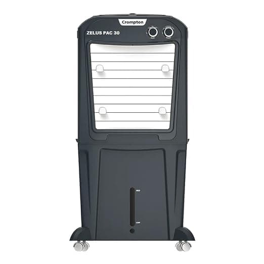 Crompton ACGC-ZELUSPAC30 30L Air Cooler for Home | Honeycomb Cooling Pads | Everlast Pump | 4-Way Air Deflection | Ice Chamber | Inverter Compatible | Portable Room Cooler | Grey