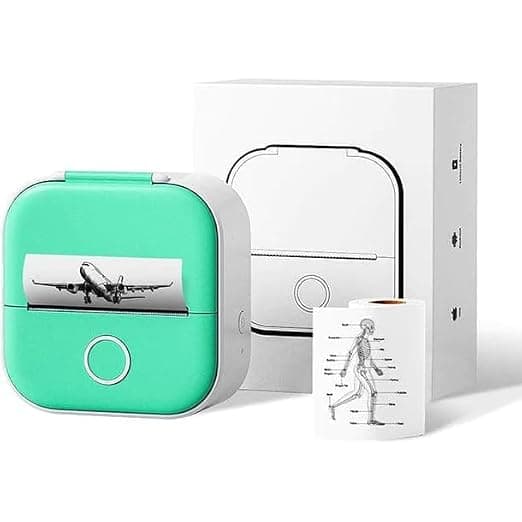 T02 Sticker Printer- Inkless Printer Small poratable Printer (Printer + 53mm Transparent Sticker, Green)