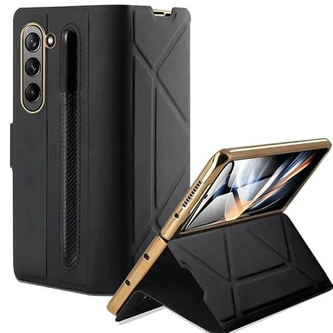 ELICA Wallet Flip with S Pen Holder for Samsung Galaxy Z Fold7 2025, Folding Wallet Case Cover with Screen Protector, Leather Flip Cover for Samsung Galaxy Z Fold 7 5G - Black