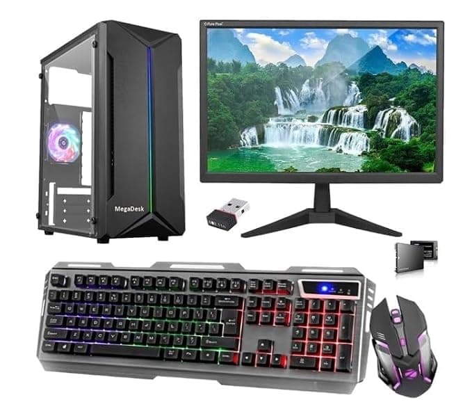 All-in-One Desktop Computer Set, i7 2600, 16 GB RAM, 500 GB SSD, 19" HD LED Monitor, 2GB Graphics Card, RGB Keyboard & Mouse, WiFi, Windows 10 Pro, MS Office (16-500-2GB)
