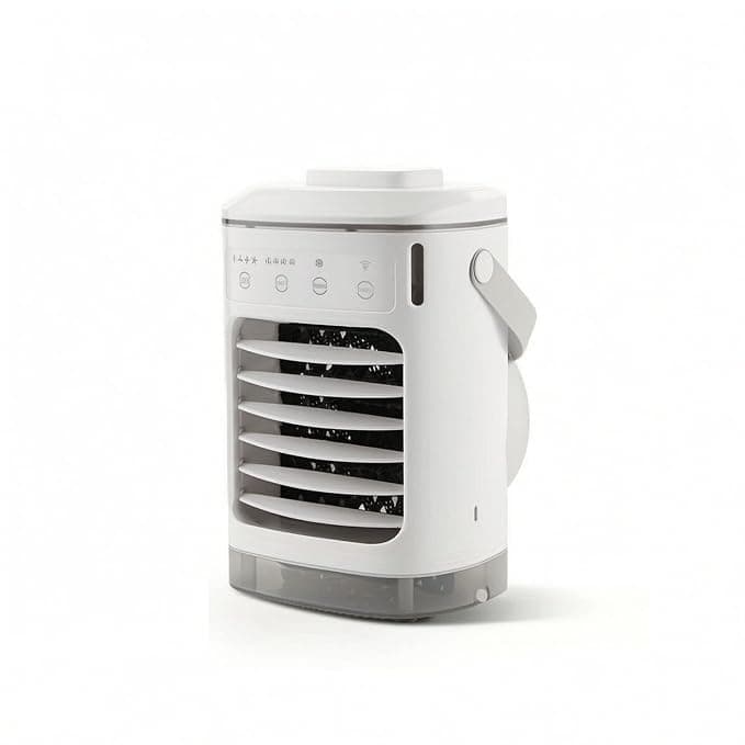 Compact Portable Air Cooler with Water Tank Personal Mini Air Cooler with Handle Small Portable Cooling Fan Electric for Office, Study Room, Bedroom, Camping, White