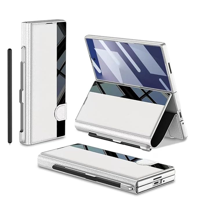 Compatible Galaxy Z Fold 7 Case, S Pen Storage, Genuine, Hinges, Protection, Popular, Front Glass Film Included, Stand Function, Full Protection, Stylish, Shockproof, Lightweight (Silver)