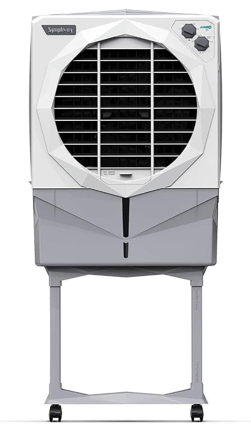 Symphony Jumbo 45+ Desert Air Cooler with Powerful Rust-proof +Air Fan, 3-Side Cooling Pads, Fully Closable Louvers (Grey, 53.9cm x 44.6cm x 72.1cm ) - 41 L