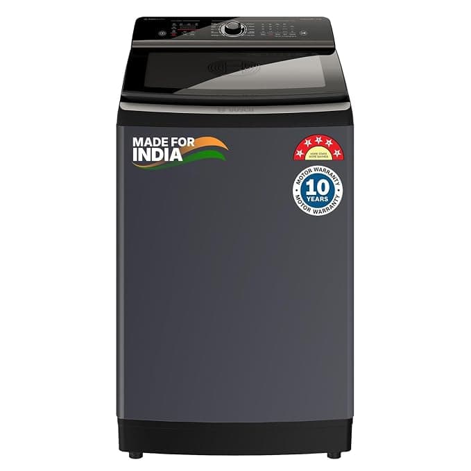 Bosch 11 Kg 5 Star Fully Automatic Top Loading Washing Machine (Hot Water Wash, Anti-Tangle with Max Dry, Tempered Glass with Soft Closing Lid, Unique display with knob, Dark Lake (WOI115B0IN)