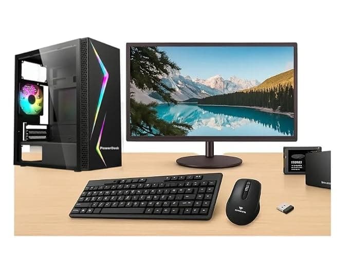 POWERDESK Desktop Computer Set, i7 PROSSORE 8 GB RAM, 256 GB SSD, 22" HD LED Monitor,hmk Keyboard & Mouse, WiFi, Windows 10 Pro, MS Office (8-256gb)