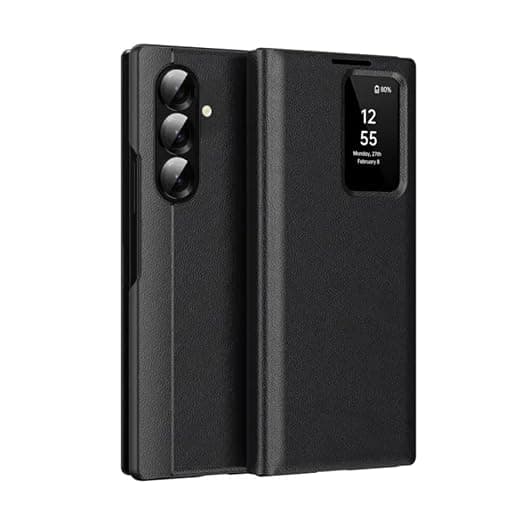 Ultra Hybrid Smart View Wallet Case for Samsung Galaxy Z Fold 7 | Flip Leather Cover with NFC Display Activation via App | Magnetic Closure | Card Holder | Stand Feature Black