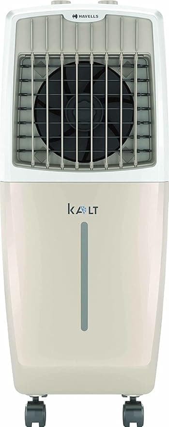 Havells Kalt 24L Personal Air Cooler for home | Powerful Air Delivery | Low Noise, Knob Panel | Everlast Pump | 4 Way Air Deflection | High Density Honeycomb Pads | Heavy Duty (White/Champagne Gold)