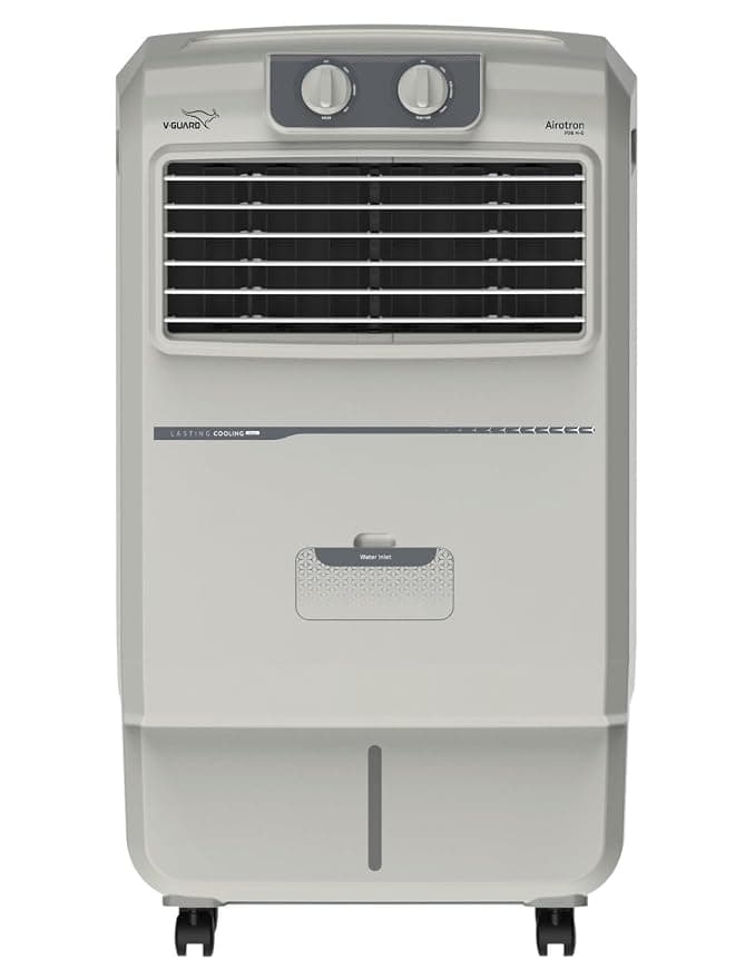V-Guard Airotron 26ltrPersonal Air Cooler || 2 years Motor warranty || Tetra airflow cooling with Honeycomb pads ||Air Throw 9.14 meters (P26H-G GREY)