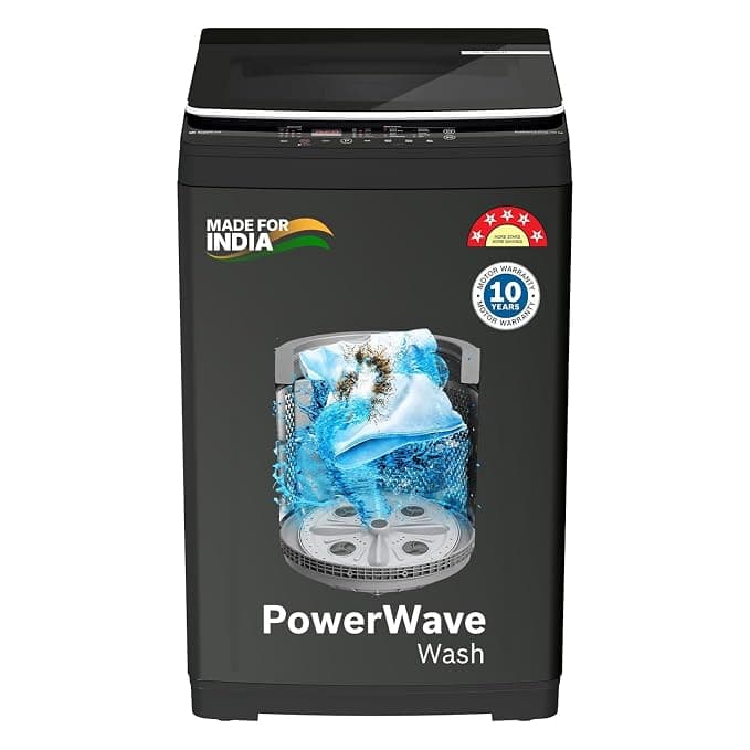 Bosch 10 KG 5 Star Fully Automatic Top Loading Washing Machine,Glass Lid with chrome finish, Smart Program; Tempered Glass with Soft Closing Lid,Unique display with 10 Button,Vietnam Black(WOE10DV0IN)