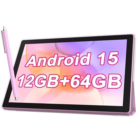 2 in 1 Android Table 10 Inch with Tablet Case and Stylus Pen Android 15 Tablet 5G WiFi-6 1280 x 800 Full HD IPS Display 6000mAh 64GB ROM + 12GB RAM (4+8 Virtal) 1024GB
