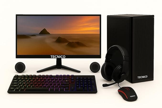 TECNICO Victory Desktop CPU Set, Core i5-4570 3.2GHz, 16 GB DDR3 RAM, 512 GB SSD, RGB Keyboard Mouse Set, WiFi 6, Bluetooth, Speakers, Headphone (Include Monitor 20" Led)