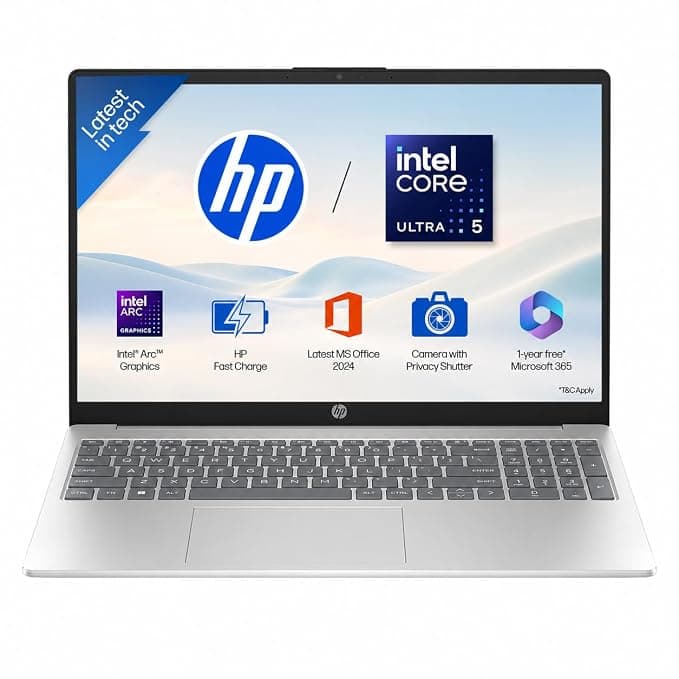 HP 15, Intel Core Ultra 5 125H (16GB DDR5, 1TB SSD) FHD, IPS, 15.6''/39.6cm, Win11, M365 Basic(1yr)*Office24, Silver, 1.65kg, fd1255TU, Intel Arc Graphics, FHD Camera w/Shutter, AI Powered Laptop
