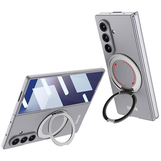 Midkart Kickstand Case Compatible with Samsung Galaxy Z Fold 7 and Compatible with Magsafe Charging Rotating Ring Holder Front Glass Cover & Camera Protection, Grey