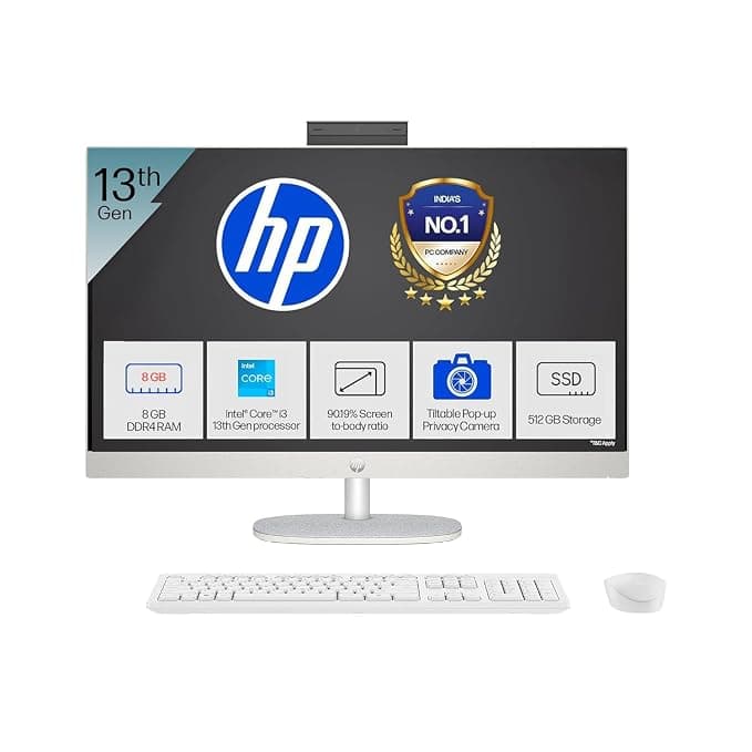 HP All-in-One, 13th Gen Intel Core i3-1315U (8GB DDR4, 512GB SSD) IPS,300 nits, Anti-Glare, FHD, 27''(68.6cm), Win11, M365* Office 24, Shell White, 6.42kg, FHD IR tilt Camera, 27-cr0902in/cr0906in