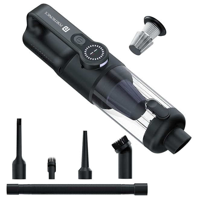 Portronics MopCop 4, 2-in-1 Vacuum Cleaner & Blower, Cordless & Corded, 18,000 Pa Suction,Washable HEPA Filter,One-Press Dust Release,LED Display,Built-in Flashlight,Multi-Nozzle, Car & Home Use