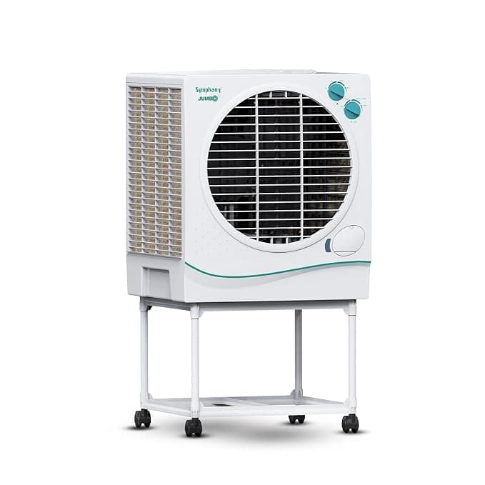 Symphony Jumbo 51 Desert Air Cooler For Home with Aspen Pads, Powerful Fan, Cool Flow Dispenser and Free Trolley (51L, White)