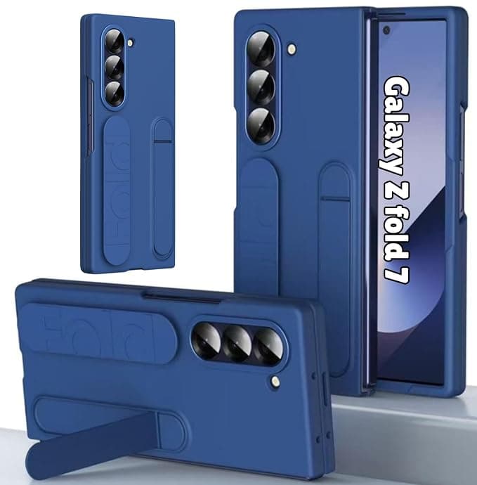 Case for Samsung Galaxy Z Fold 7 Premium Front & Back Protective Silicone Finish Wristband, Kickstand Super Slim Cover for Z Fold7 (Grip Blue)