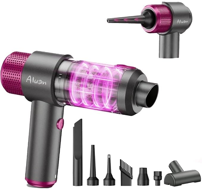 Aluan Vacuum Cleaner for Car and Home Use, 15000PA Strong Suction Handheld Vacuum, Inflator and Air Bleed Function, for Keyboard, Pet Hair, Car Detailing, Gray Purple