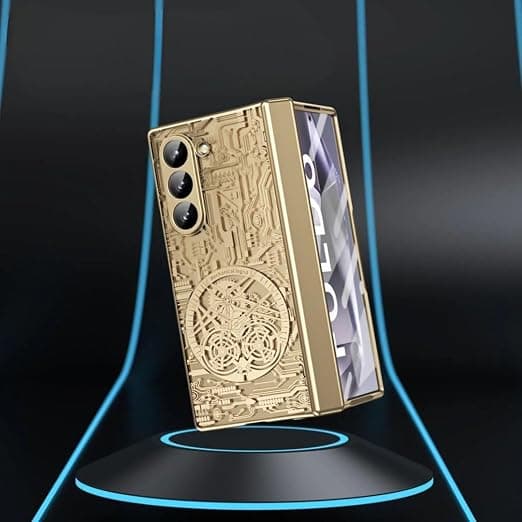 Glass Transparent Phone Case Cover with Gold Electroplated Edges, Compatible with Samsung Galaxy Z Fold 7