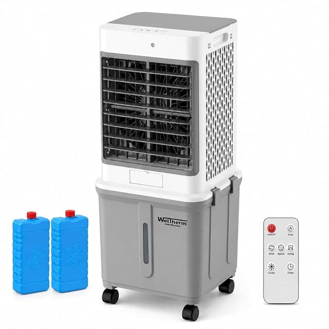 WelTherm 40L Air Cooler with 100% Pure Copper Motor, Low Noise Operation, Top Water Refill, Top Ice Chamber, Touch Panel, Remote Control, Auto Swing & Wheels, WX-TITAN