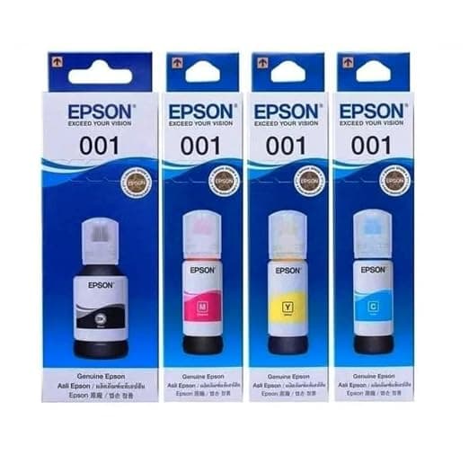 Epson 001 Ink Original Black, Cyan, Yellow, Magenta Ink Bottles - Compatible with Printer L4150, L4160, L4260, L4360, L6160, L6170, L6190, L6270, L6360, L6370, L14150, L405 Models