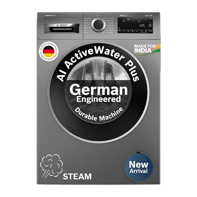 Bosch 10 kg 5 Star Front Load Fully Automatic Washing Machine, AI ActiveWater, Automated Dosing of Detergent, Inbuilt heater,14 Wash Programs,60L Large Drum,Cast Iron Grey, WGA254IRIN (2026 model)