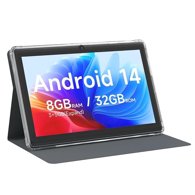 Android 14 7" Tablet with Case, 8GB RAM, 32GB ROM, 1TB Expansion, Quad-Core Processor, Tablet PC, 1024x600 IPS Screen, Dual Camera, 3000mAh Battery, Bluetooth, WiFi, GMS