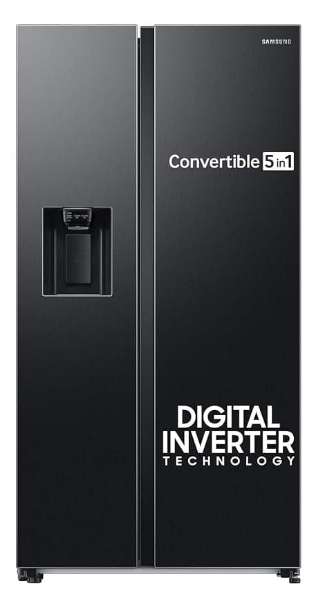 Samsung 633 L, 3 Star, Frost Free, Double Door, Convertible 5-in-1 Digital Inverter, Side By Side Refrigerator with AI, WiFi & Water & Ice Dispenser (RS78CG8543B1HL, Black Matte)