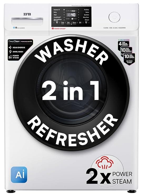 IFB 6.5 Kg 5 Star, DeepClean® Technology, AI Powered, Fully Automatic Front Load Washing Machine (ELENA VXN 6510 CMS, PowerSteam®, 9 Swirl, Steam Refresh, Inbuilt Heater, Eco Inverter, White)