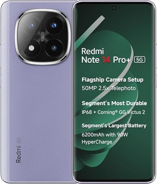 Redmi Note 14 Pro+ 5G (Phantom Purple, 8GB RAM+ 128GB Storage) | Snapdragon 7s Gen 3 Processor | AMOLED Display | Dual Nano-SIM | 6200mAh Battery