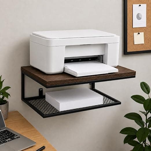 65110 Wall Mounted Printer Stand, 50 x 35 x 30cm, 2 Tier Space Saving Printer Stand for Home Office, Study Room and Schools (Black)