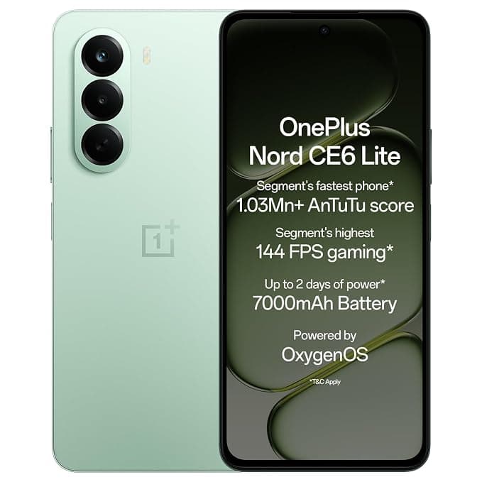 OnePlus Nord CE6 Lite | 8GB+128GB | Vivid Mint | Segment's Fastest Dimensity 7400 Apex Processor | 7000mAh Battery | Segment's Highest 144Hz Refresh Rate | 50MP Main Camera, 4K Video Recording
