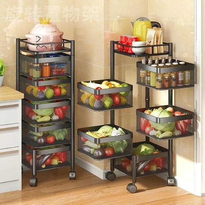 AVZEEGO Kitchen Trolley with Wheels, Kitchen Organizer Items and Storage Solutions for Round Kitchen Organizer and Kitchen Accessories Items (4 Layer Square)