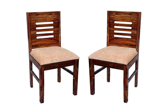VK Furniture Sheesham Wooden Dining Chair Set of 2 for Home & Restaurant | Solid Wood Dining & Study Chair for Living Room Office | Comfortable Cushioned Seat (Brown, Set of 2)