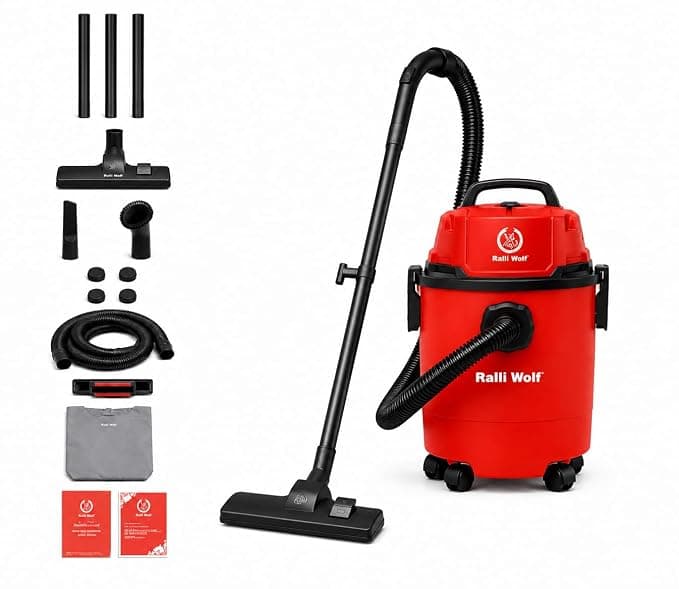Ralli 12 litres Wet and Dry Vacuum Cleaner, 1200W Copper Motor, Strong Suction 18kPa, Blower Function, 12L Tank, Portable Cleaning Machine for Home Garage Car Workshop