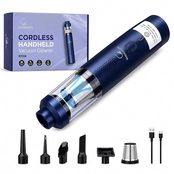 GOODSCITY Cordless Vacuum Cleaner for Car, Home, Office | BLDC Motor| Strong 12000PA Suction| 4-in-1 Portable Wireless Vacuum Cleaner & Blower| Dual Filtration with SS HEPA| Rechargeable| 1 Yr Waranty